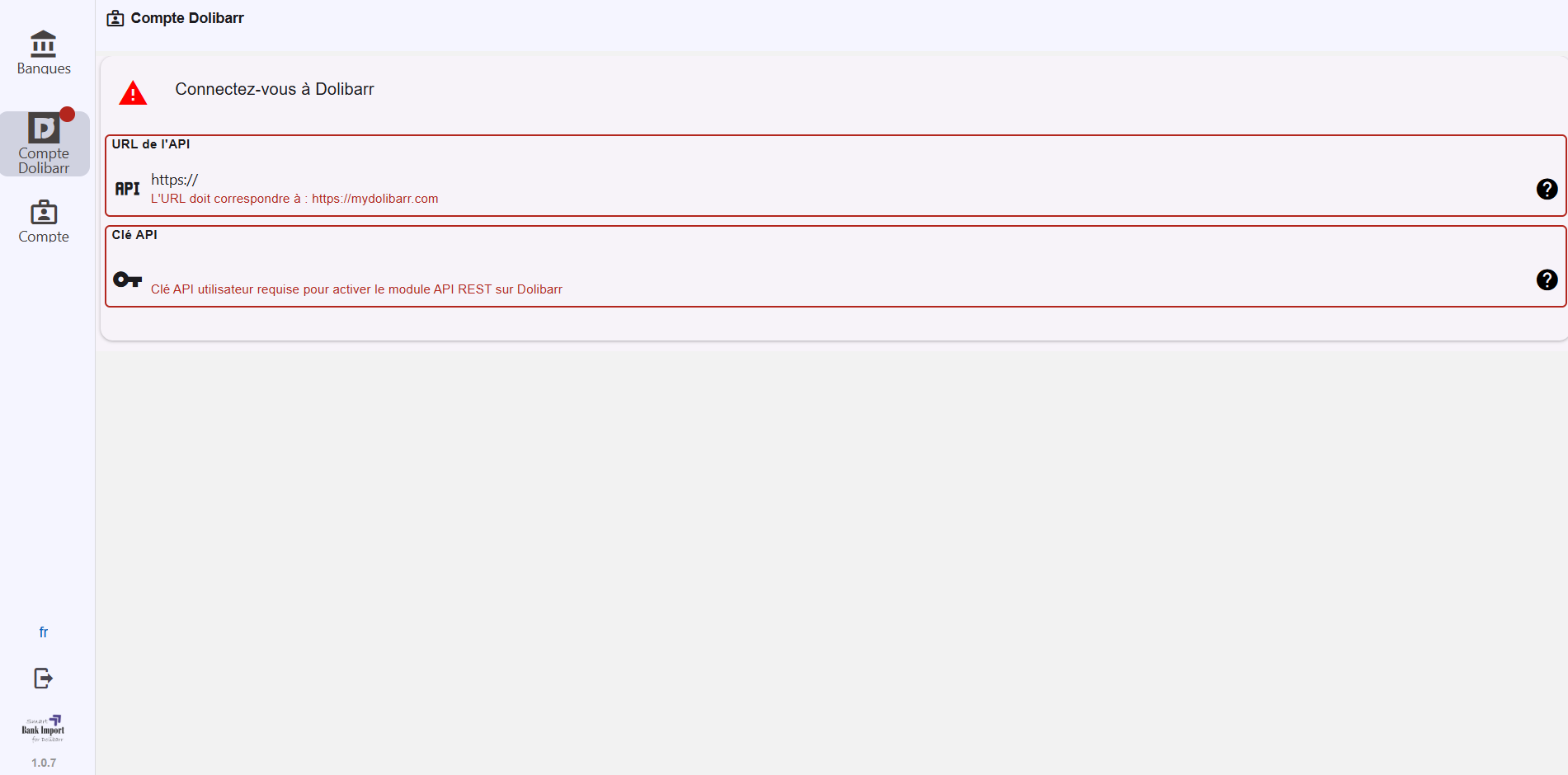 connect your Dolibarr account screenshot