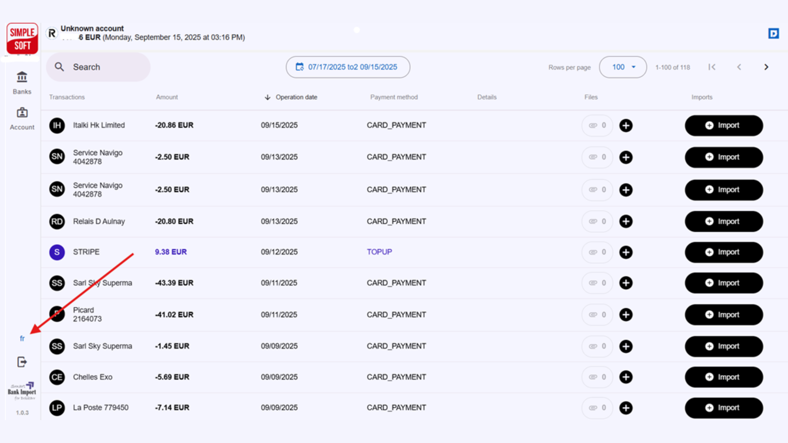 Language selector screenshot