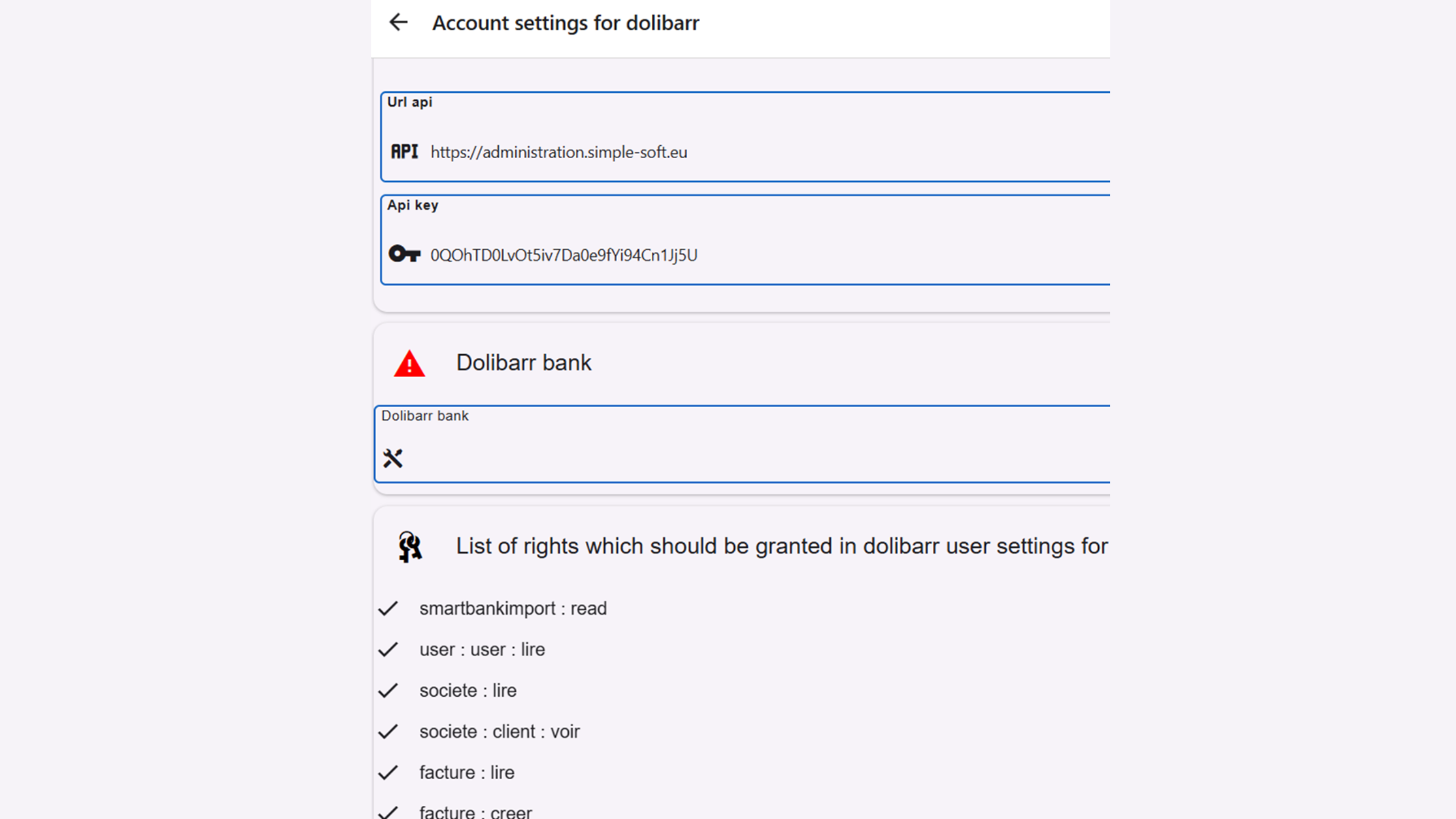 Dolibarr Connection Screenshot
